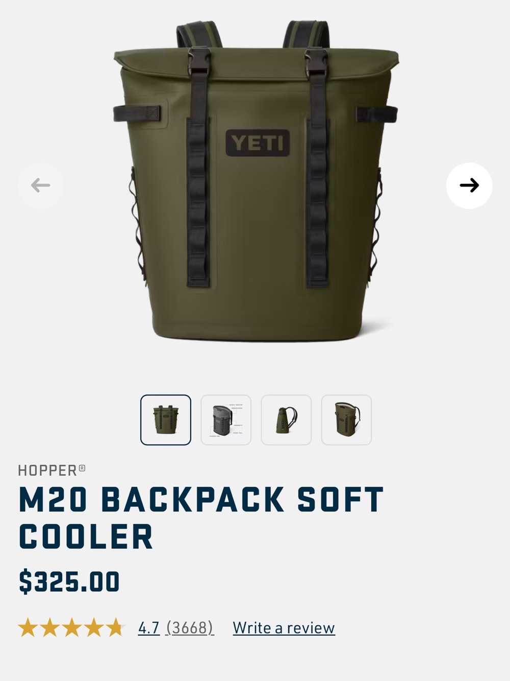 Yeti M20 Backpack Soft Cooler — Olive